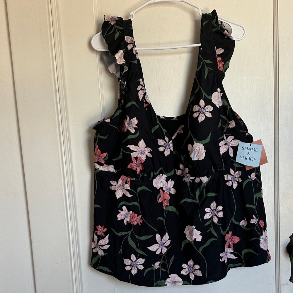 Shade & Shore Black Floral tankini